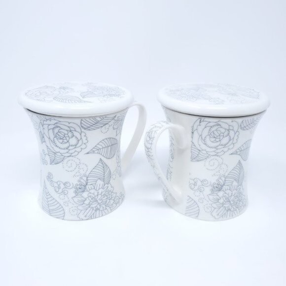 Teavana Linea Rose Infuser Mugs Cups with Infusers and Lids - Picture 1 of 4